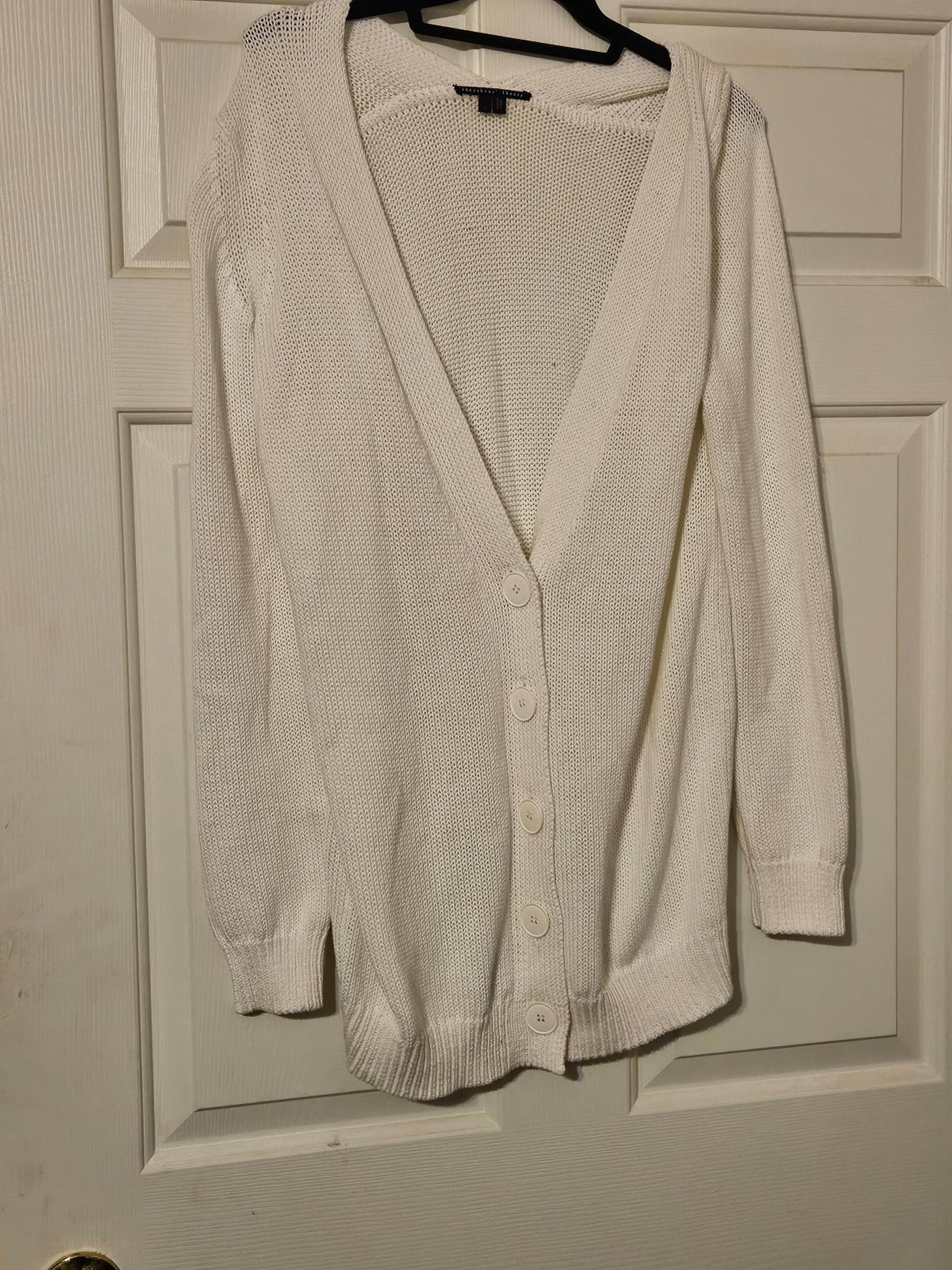 Theory Womens Button Down Long Sleeves Cardigan Sweater White Size Large