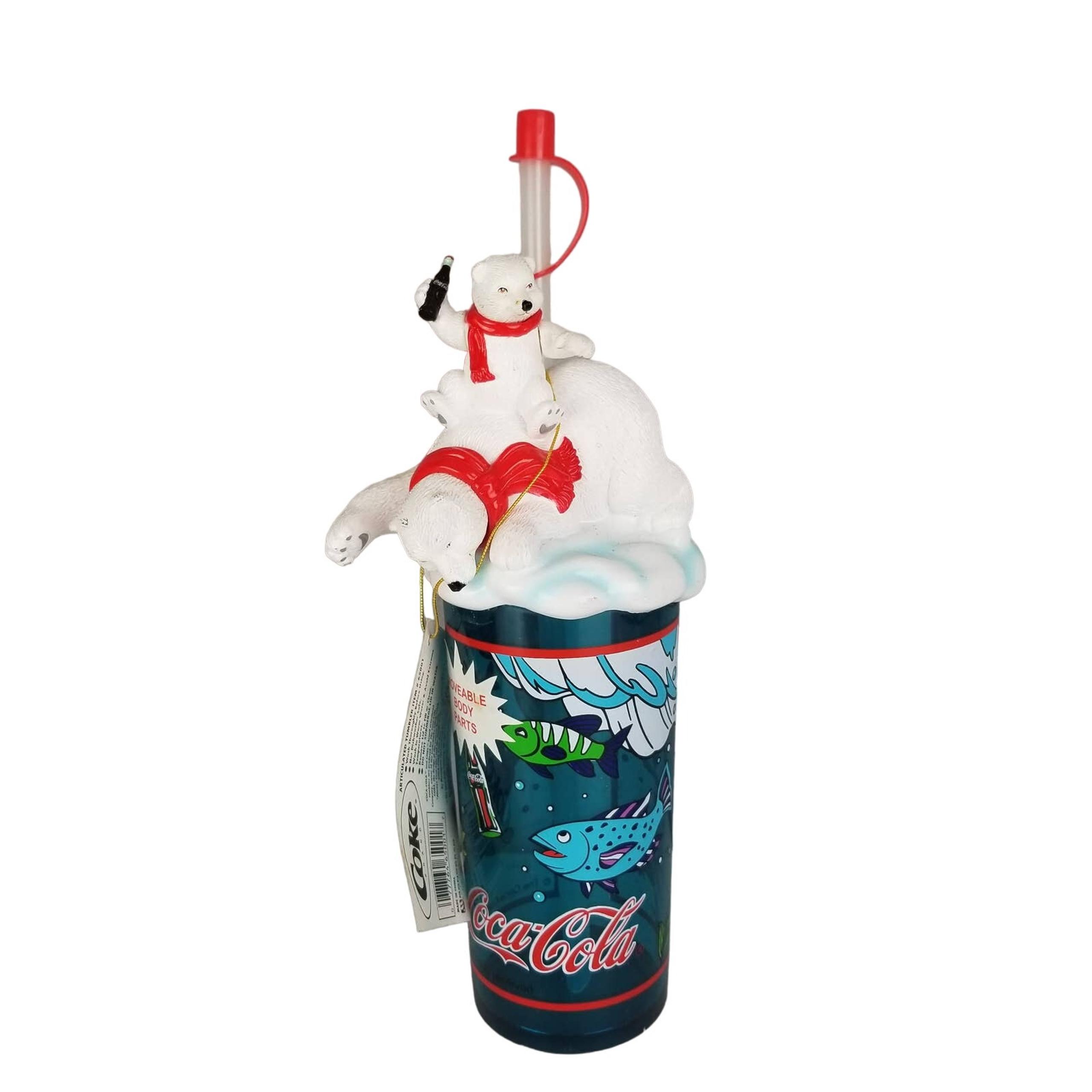 Coca-Cola Vintage (1990) Cup Polar Bear Top With Straw And Movable Parts New