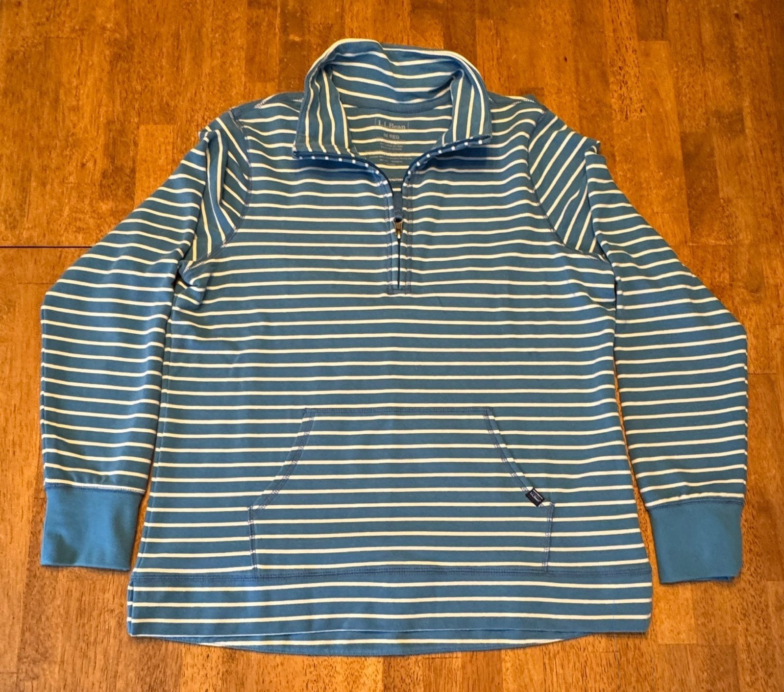 LLBean Women's Ultrasoft Sweats 1/4-Zip Pullover MarineBlue/Cream Stripe Med Reg