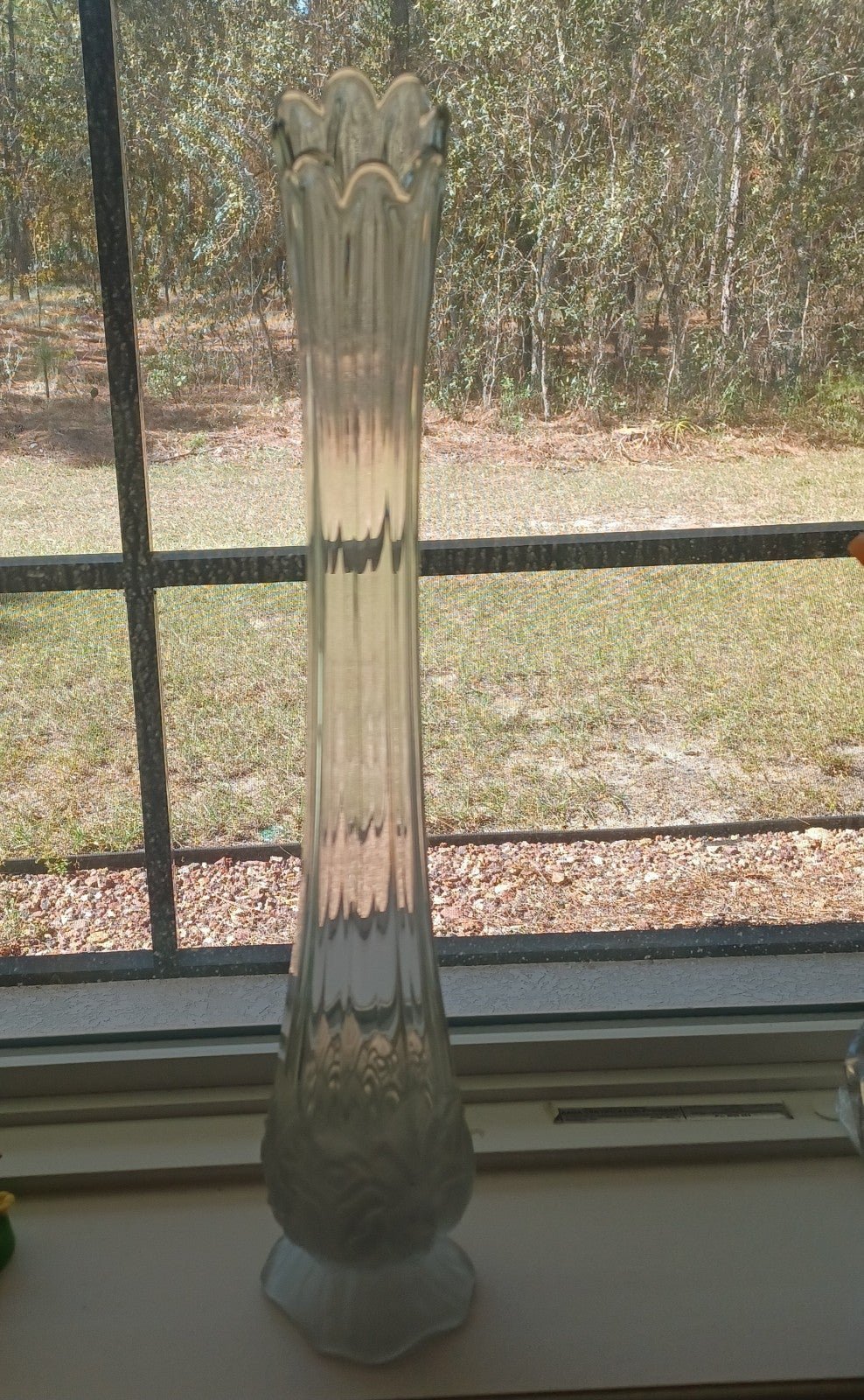 Vintage 19 Clear Glass Swung Vase With Satin Frosted Roses IVIMA Portugal
