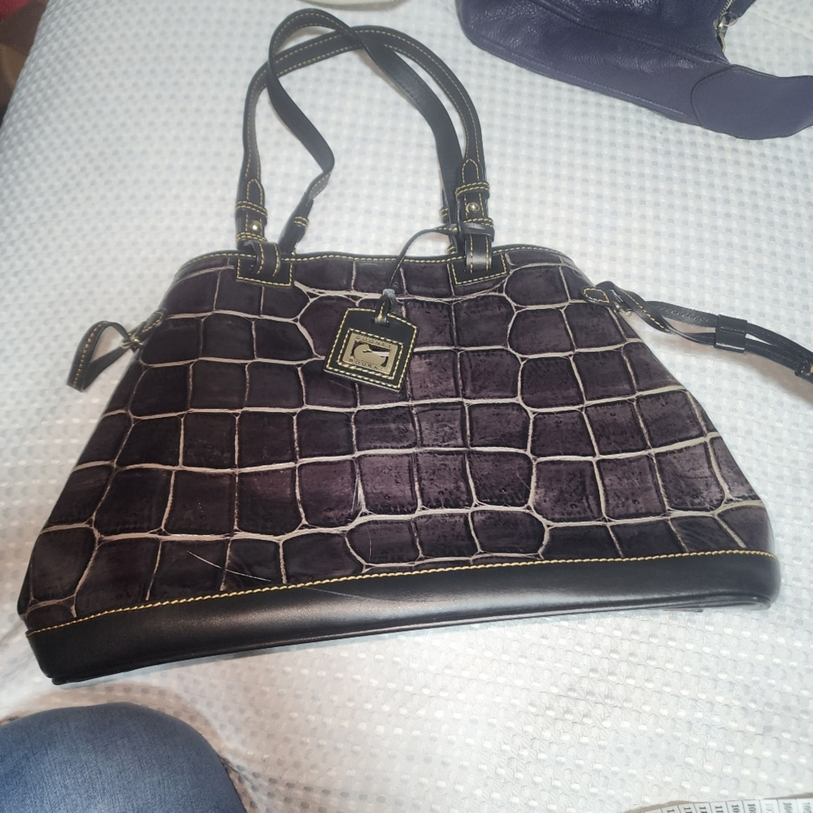 DOONEY BOURKE EUC LARGE PURPLE CROC EMBOSSED BAG WITH ATTACHED WALLET COMBO BAG