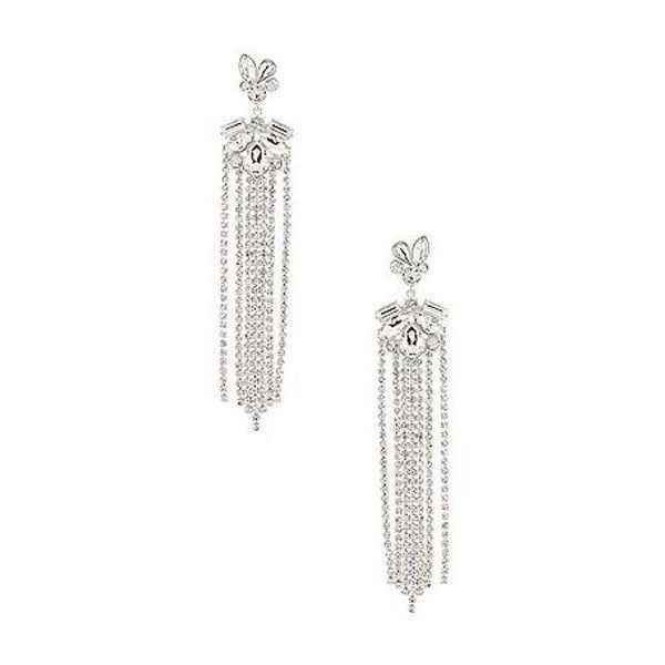 DUNDAS X REVOLVE Colette Earring in Silver Crystal Fringe Shoulder Duster