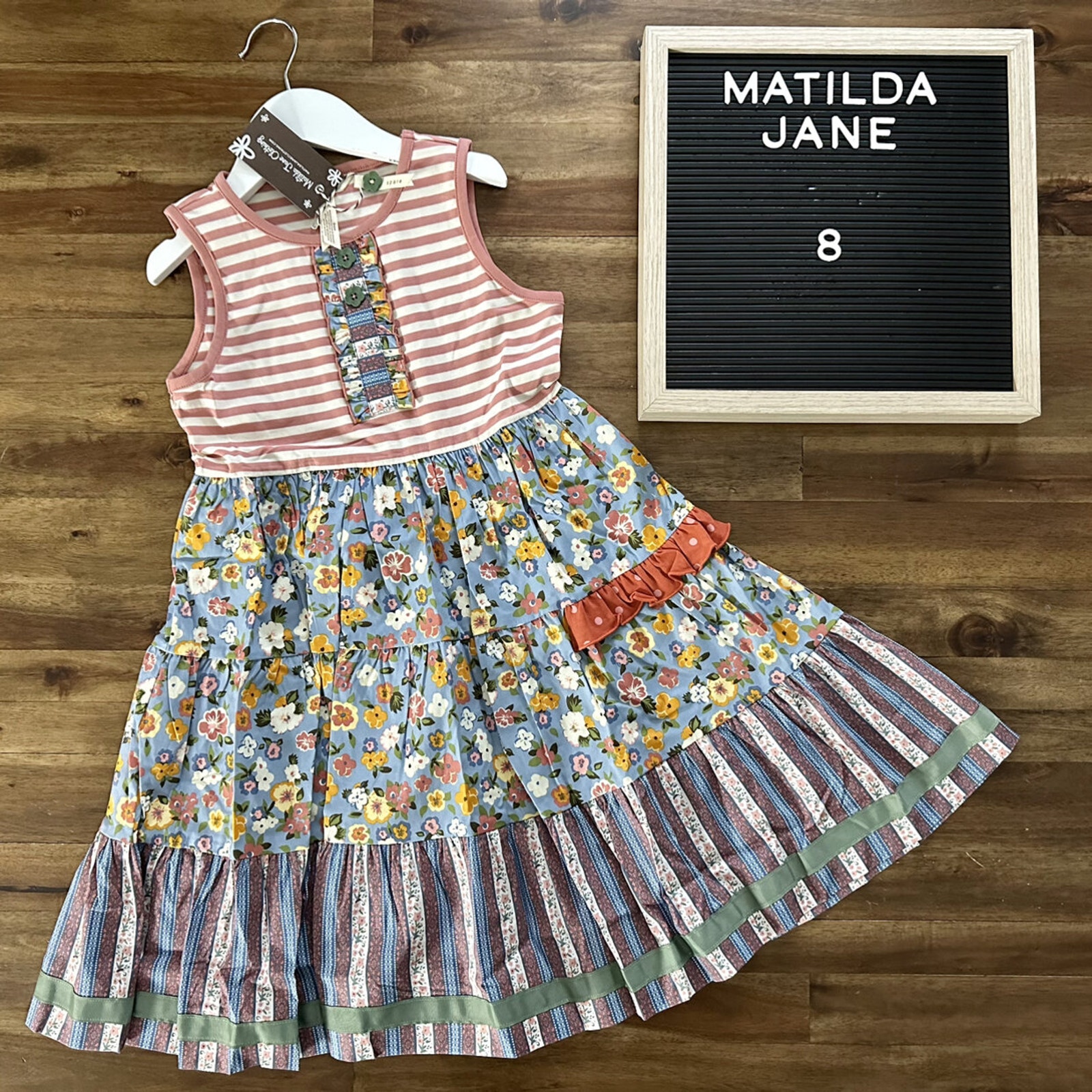 NWT Matilda Jane Heart To Heart World Of Wonder Sleeveless Floral Striped Dress