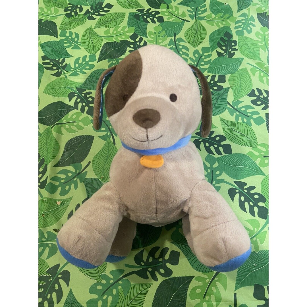 Babies R Us Brown Gray Puppy Dog Plush Stuffed Animal Toy Gold Tag RARE