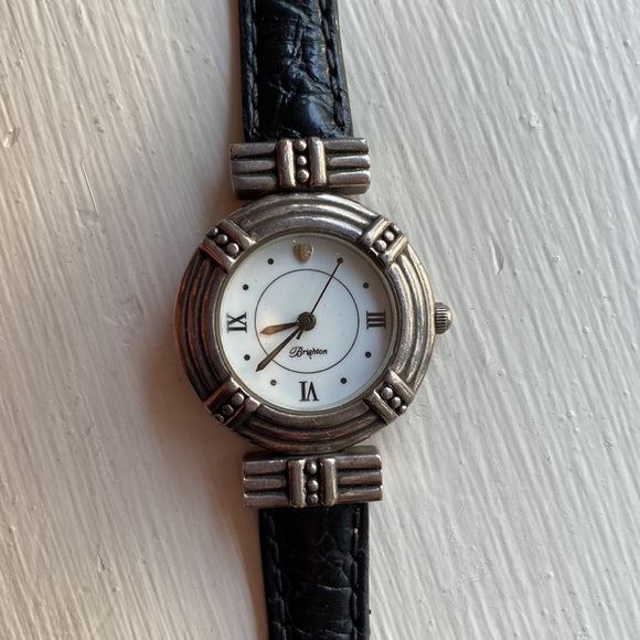 BRIGHTON silver and black leather Manhattan watch