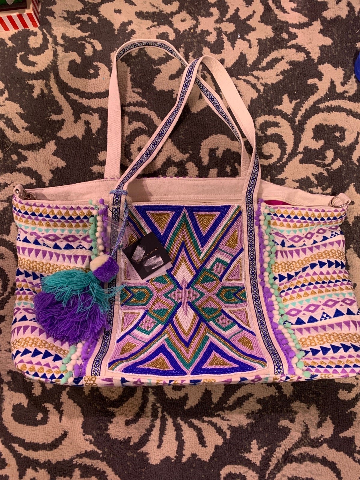 America and Beyond Beaded Tote Bag NEW
