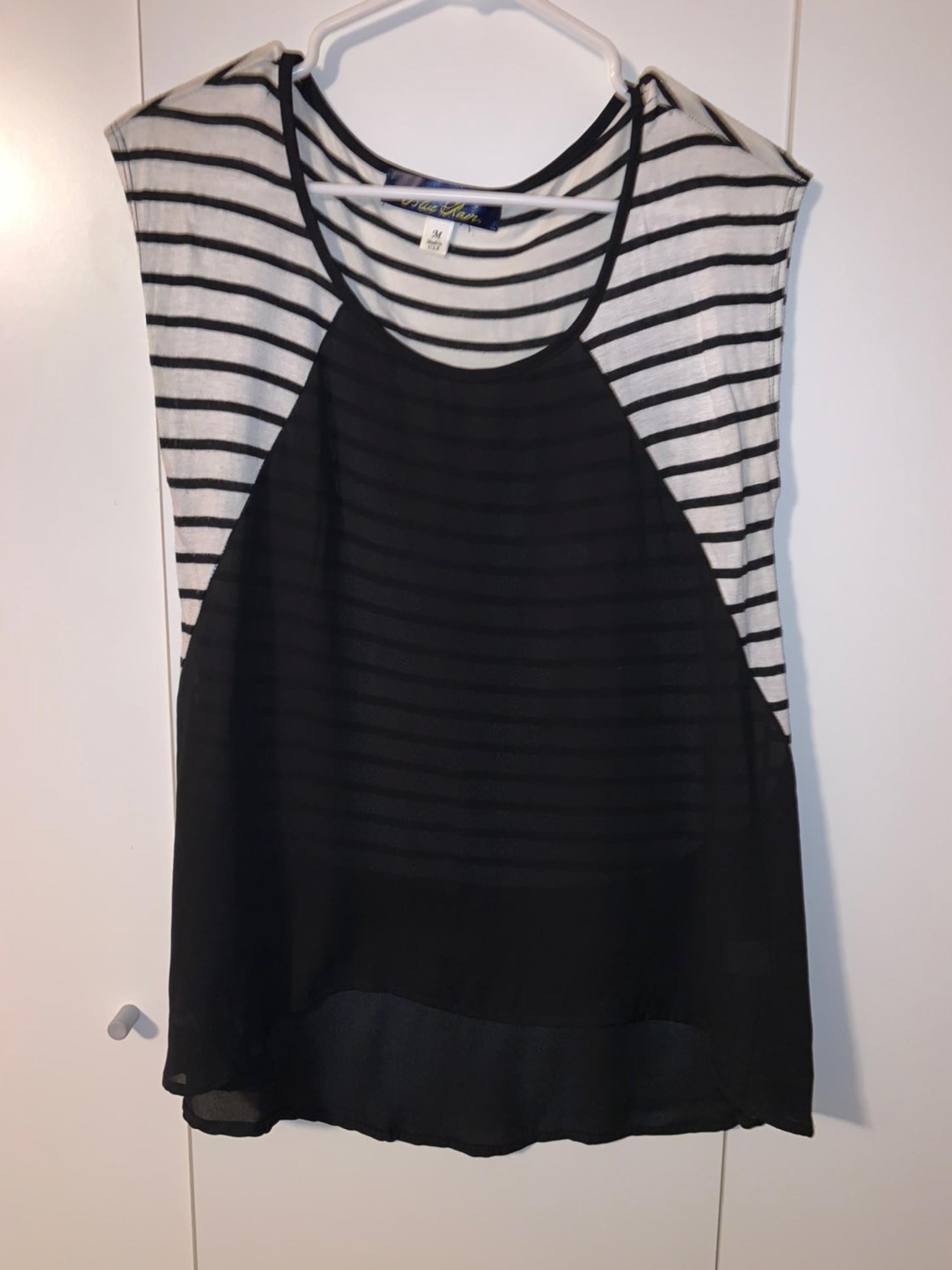M Black & White Striped Sheer Top