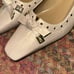 VTG STUART WEITZMAN TAUPE SQUARE TOE KITTEN HEELS