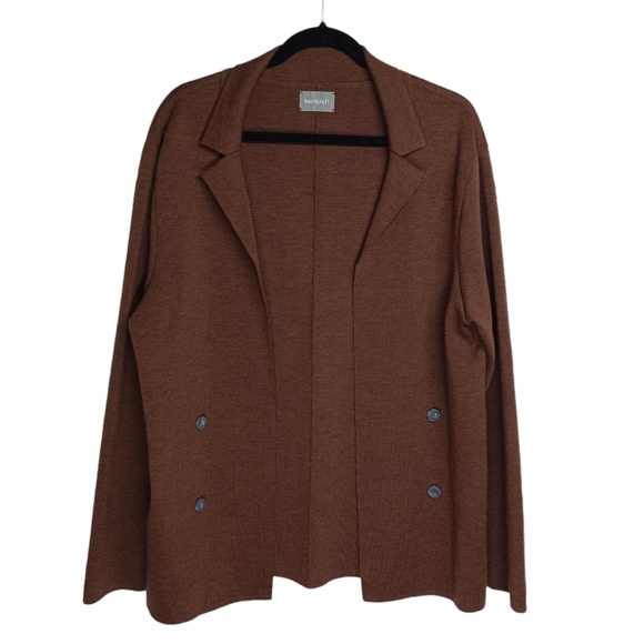 395 HARDGRAFT Virgin Wool Brown Knit Long Sleeve Open Front Cardigan Sweater XL