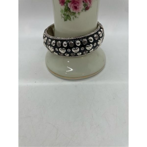 Brighton silver plated Rockin Hearts black enamel/crystal Cuff Bracelet