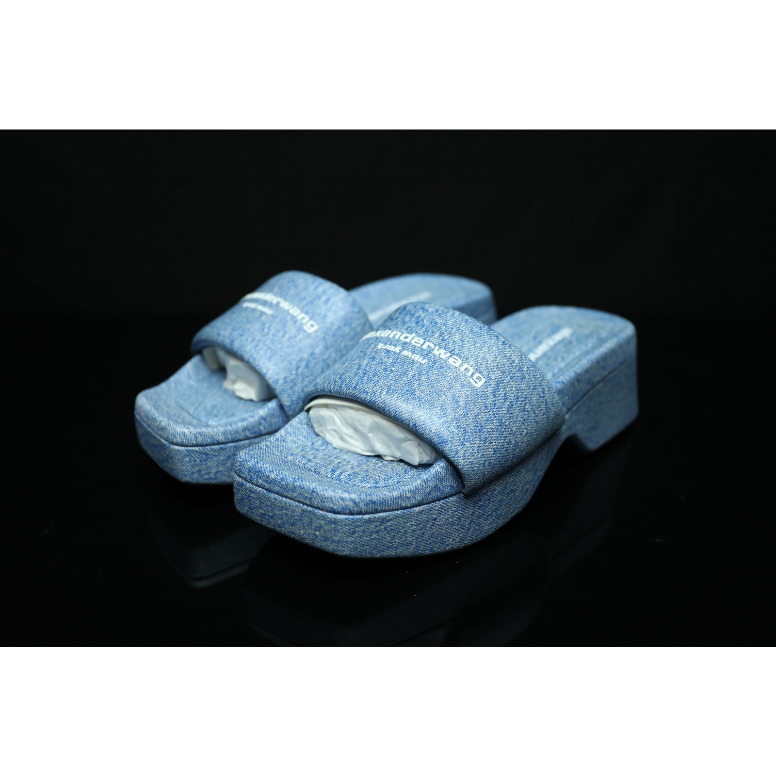 Alexander Wang Denim Goatskin Float Slides Indigo Size 38 / US 8