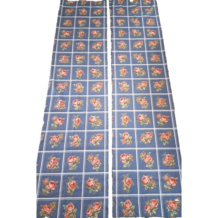 Martha Stewart Curtain Panels 2 Blue Pink Rose Cottage Granny Boho Country 80x85