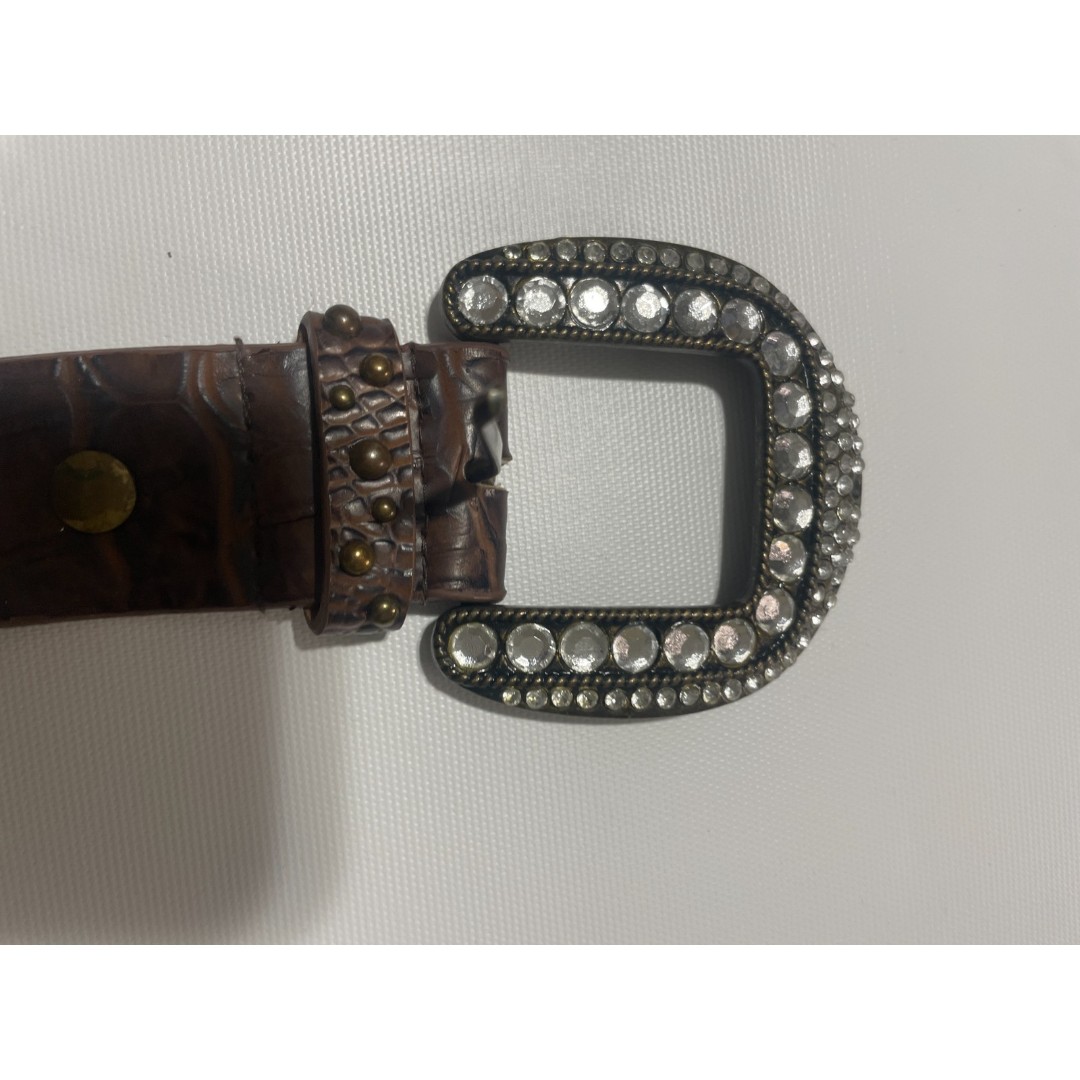 100% manmade material crocodile indent black and brown rhinestone belts