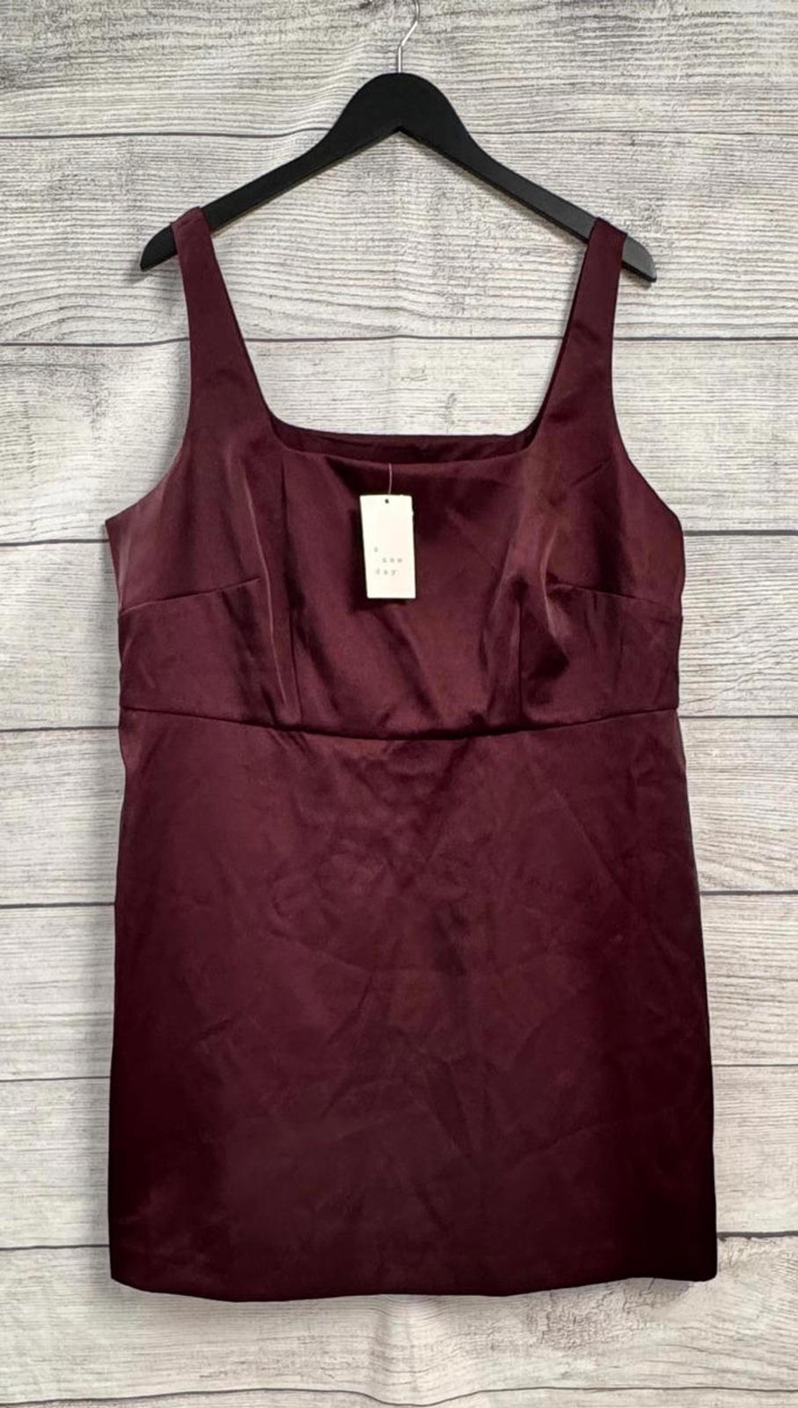 A New Day Burgundy Satin Knee Length Dress Women