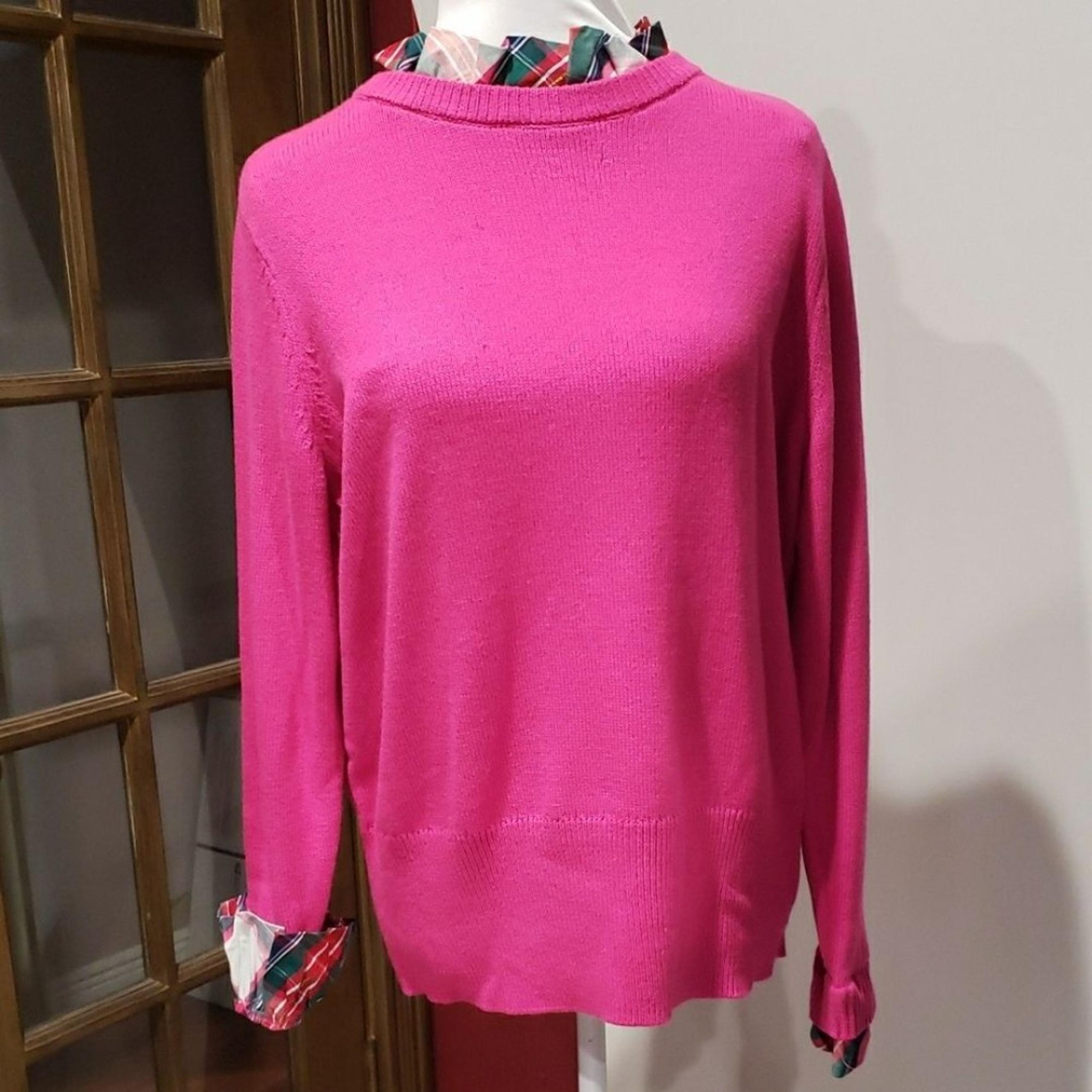 Crown & Ivy Vibrant Pink Sweater with Plaid Accents nwt SZ 1X