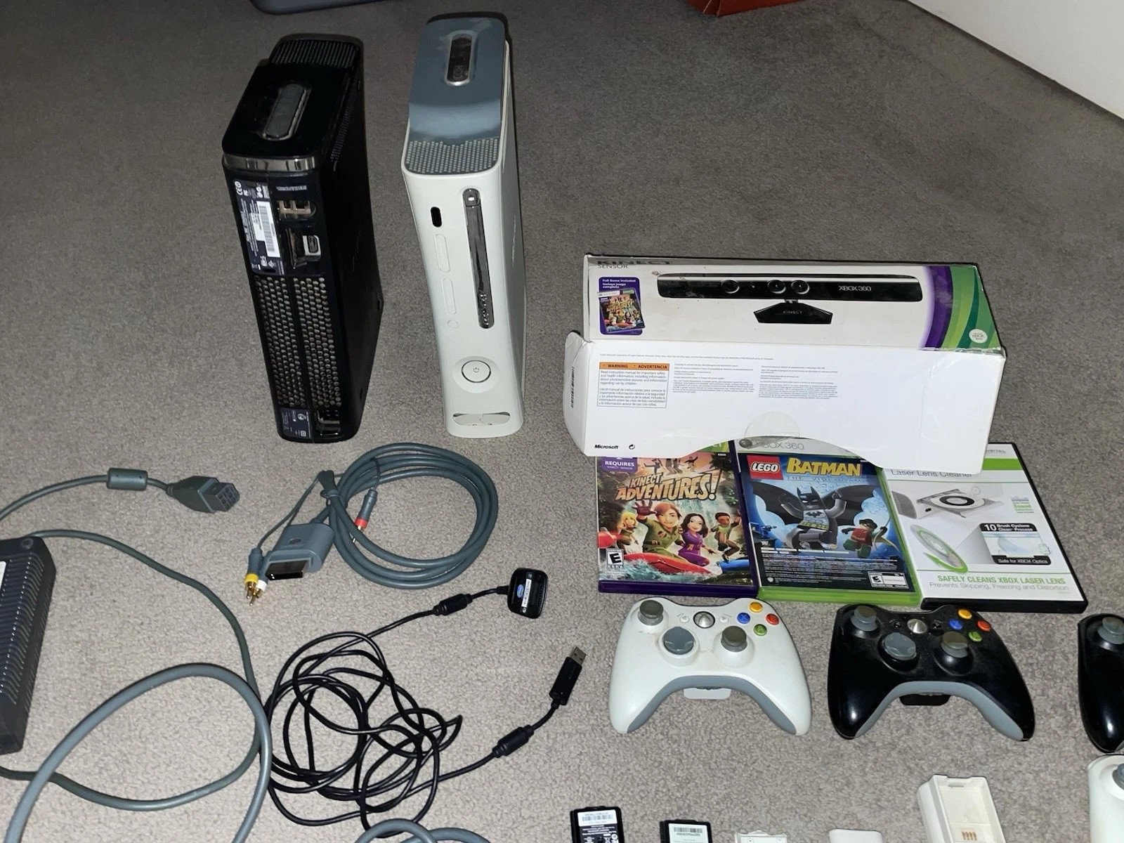 2 Xbox 360 Console Lot - Kinect, Accessories Controllers, Wires & Games (Read)