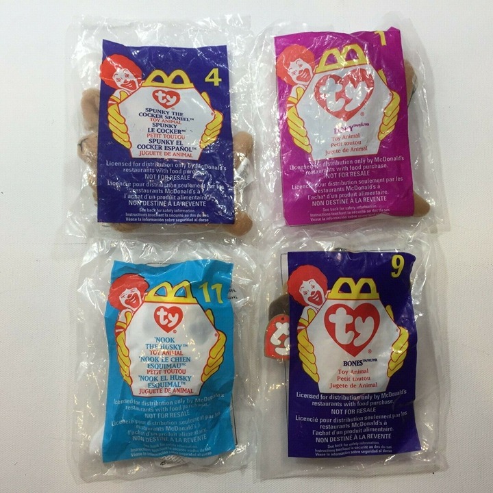 TY Retired McDonald's Meal Toy Beanie Baby Dogs 1 4 9 11 Nook Bones Spunky Doby