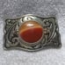 Gold Engraved Western Buckle Yellow Orange Cloudy Stone Center Great Vintage