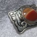 Gold Engraved Western Buckle Yellow Orange Cloudy Stone Center Great Vintage