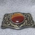 Gold Engraved Western Buckle Yellow Orange Cloudy Stone Center Great Vintage