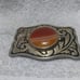 Gold Engraved Western Buckle Yellow Orange Cloudy Stone Center Great Vintage