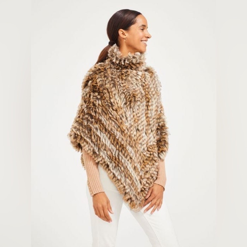 J. McLaughlin wrap Shawl Poncho Faux Fur Brown OS