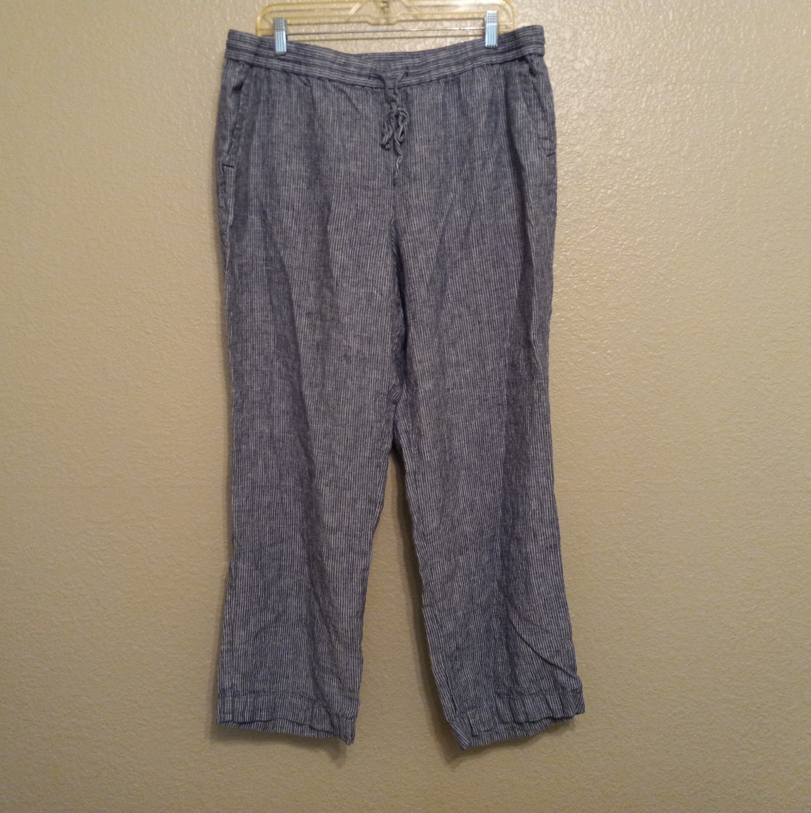 fashion Talbots Pants Drawstring Linen Striped White Blue Women fashion Talbots Pants Drawstring Linen Striped White Blue Women