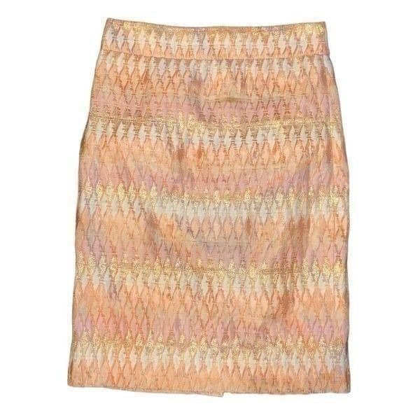 J Crew Collection Turkish Delight Pink and Gold Pencil Skirt Jacquard Size 0