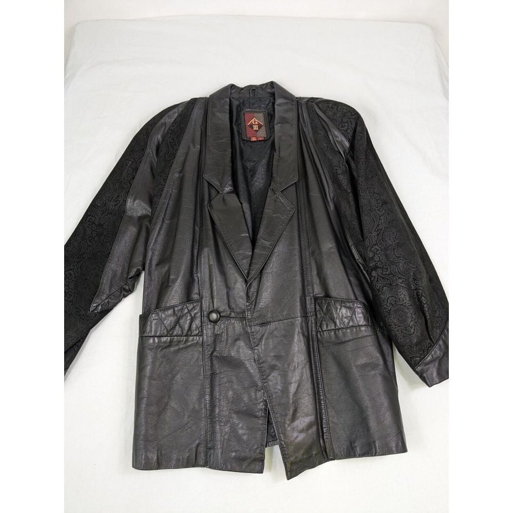 Vintage G3 Black Genuine Leather Trench Coat Jacket Large
