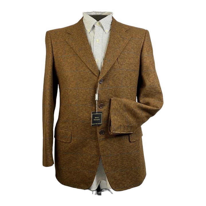 NWT Sartoria Partenopea Napoli Orange w/ Blue Windowpane Check Wool Cashmere 38R