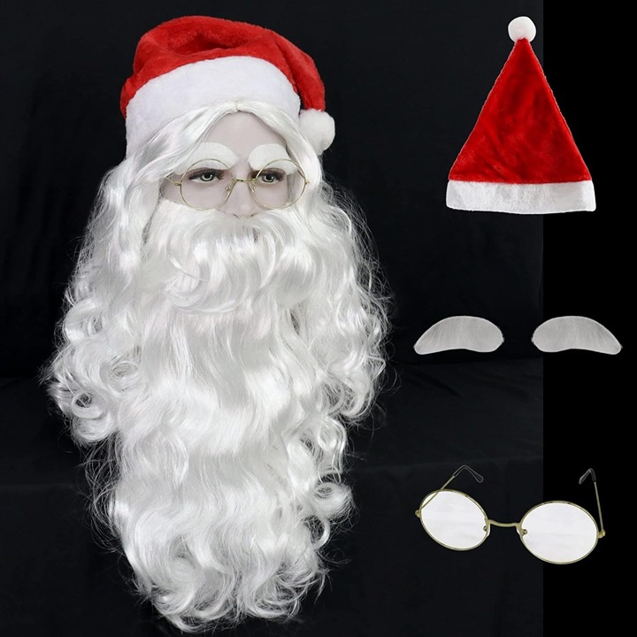 Wig Cap+ Santa Claus Wig with Beard 2 Eyebrows + 1 Glasses