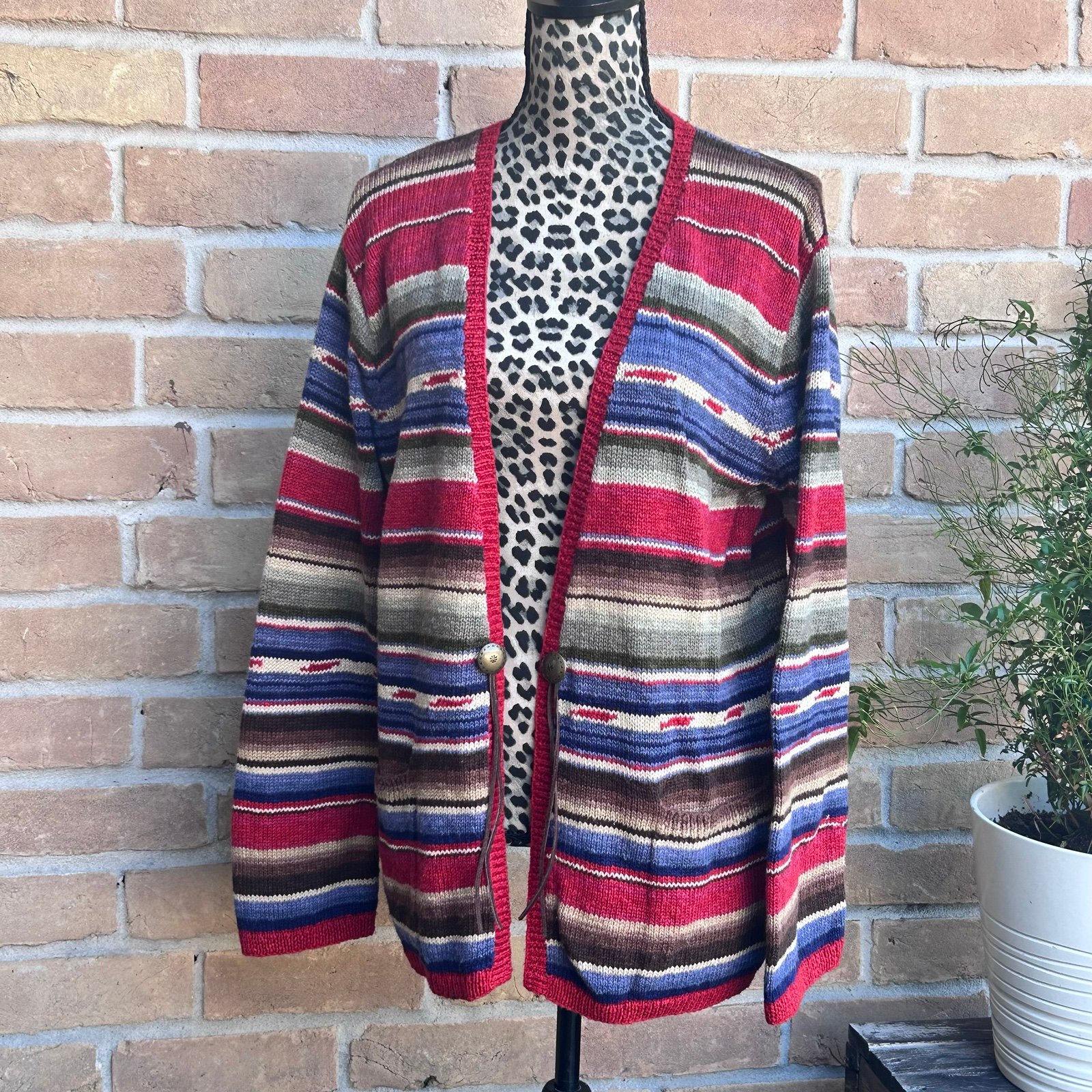 Vintage Ralph Lauren Southwest Cardigan Linen Cotton Hand Knit Serape XL