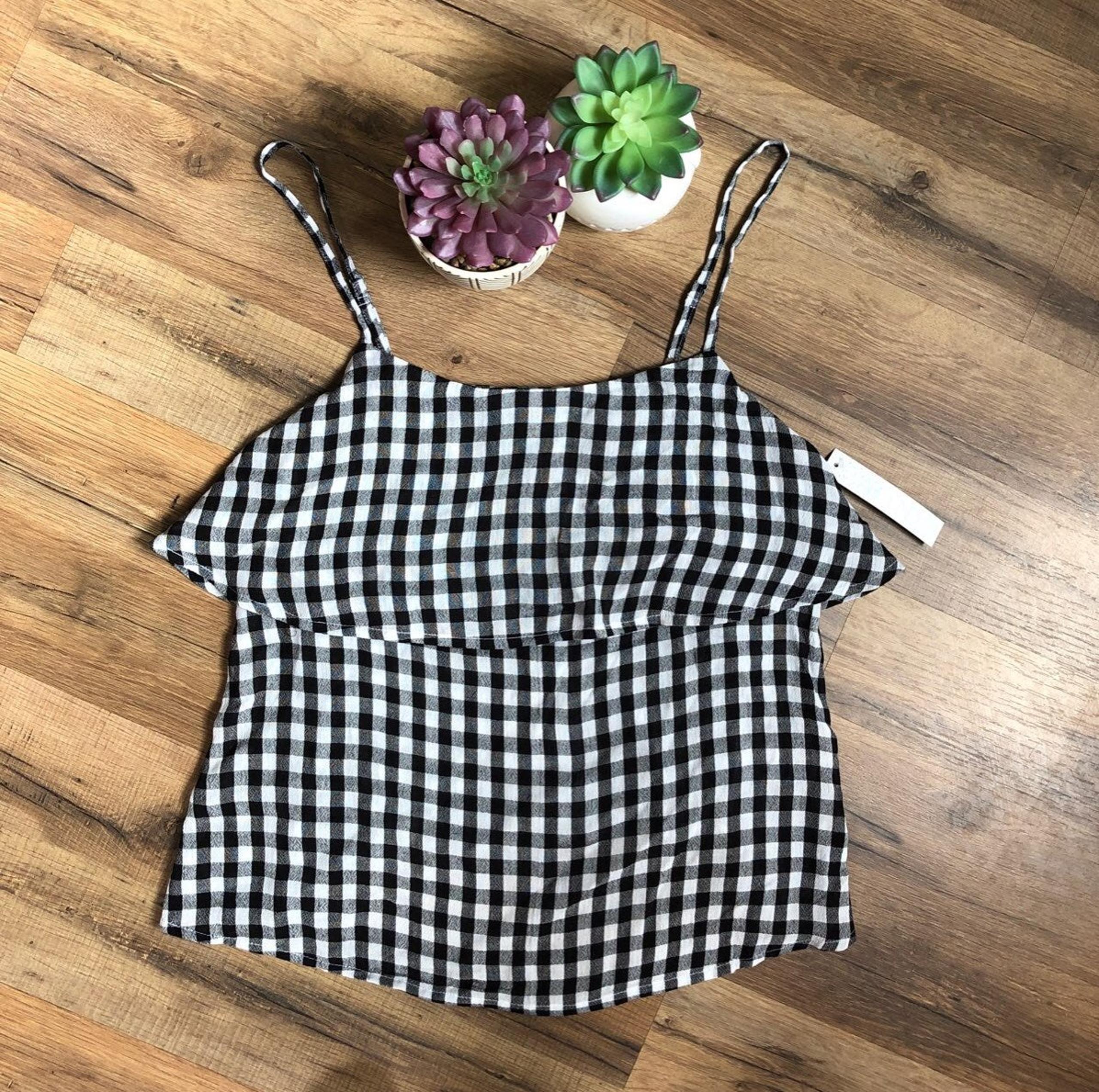 Abound Black/White Gingham Ruffle Top