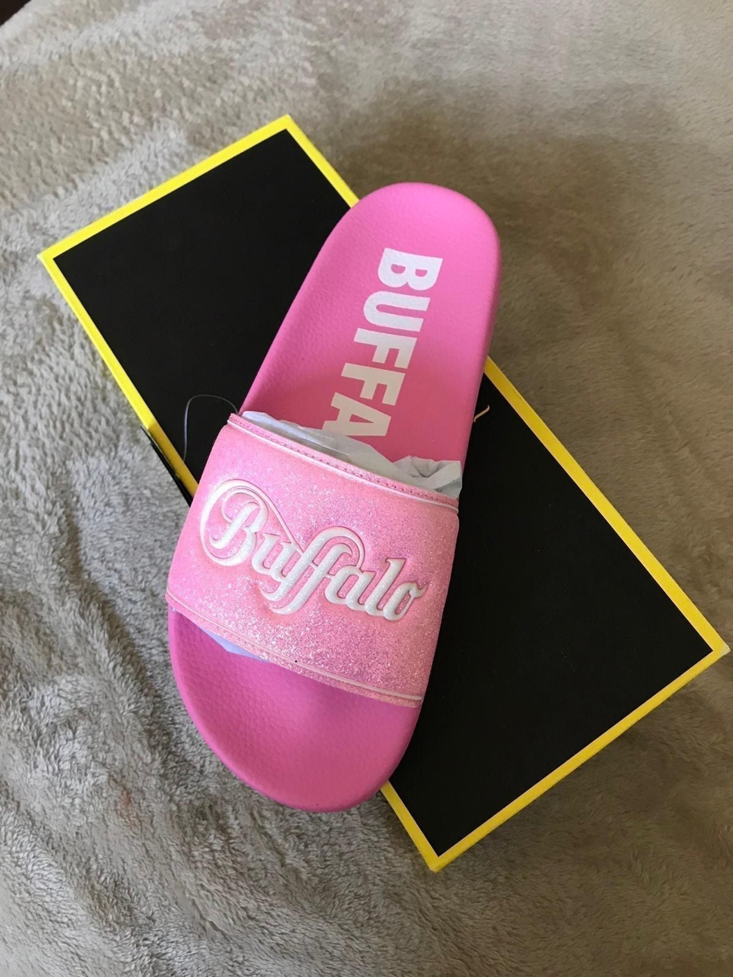Buffalo London WOMENS Pink Rose Glitter Slides Sandals-Platform Slip On - new