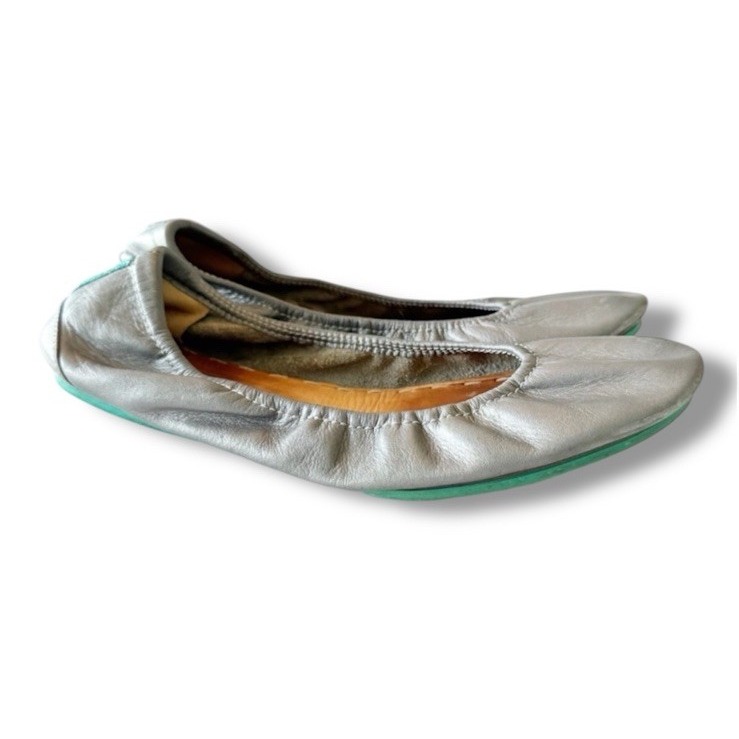 Tieks by Gavrieli Scrunch Ballet Flats 9 M Metallic Silver Italian Leather Worn