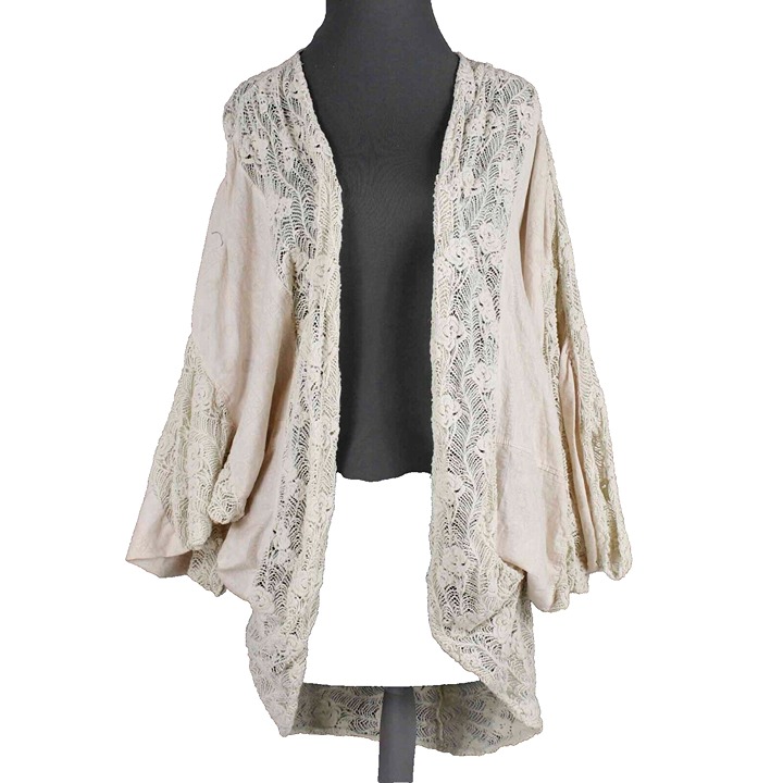 EIS NEW 147 Sz OS Cream Lt Pink Knit Cape Cotton Nylon Wrap Sweater