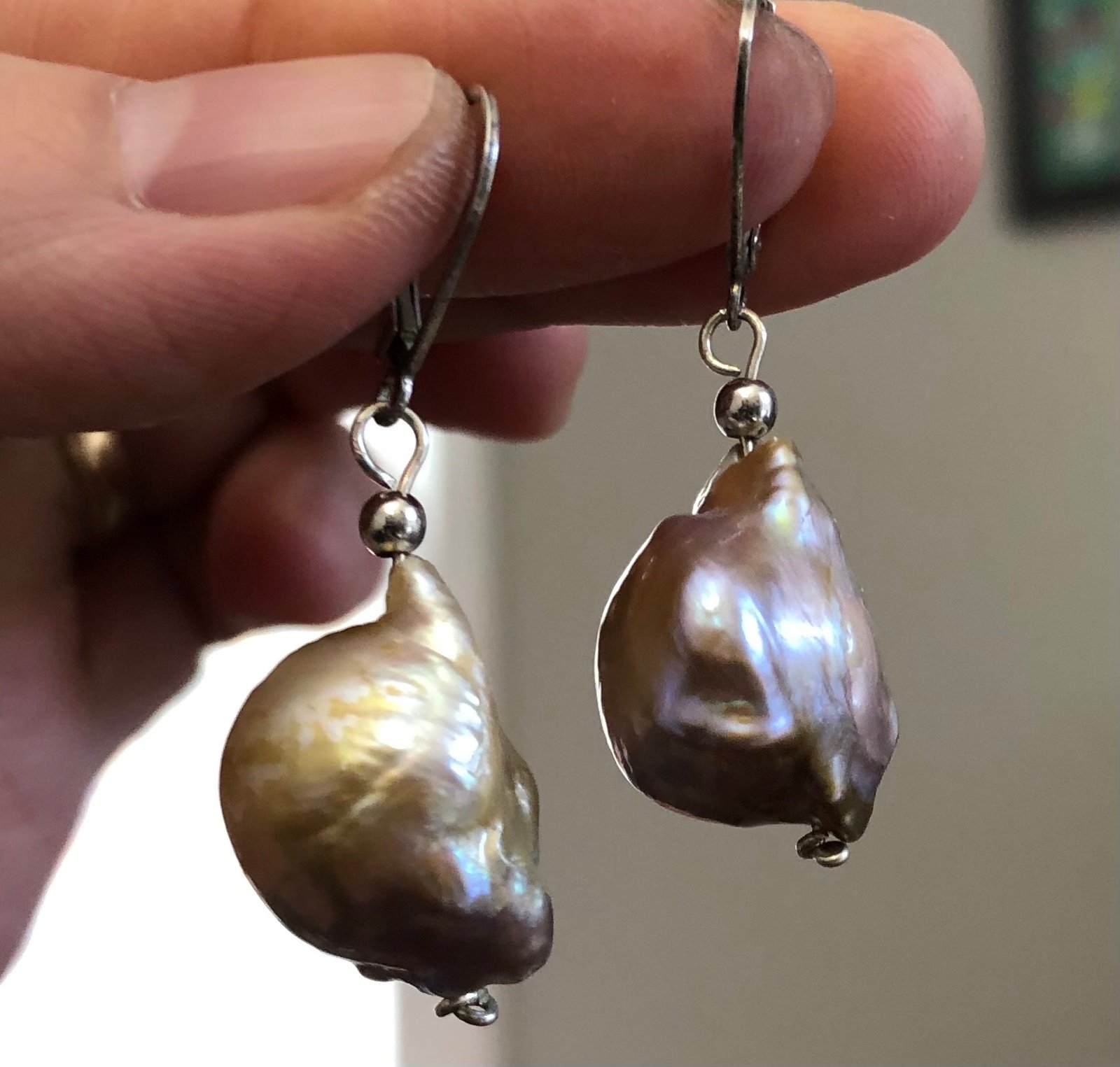 Giant flame ball pink purple baroque pearl dangling earrings in sterling 925