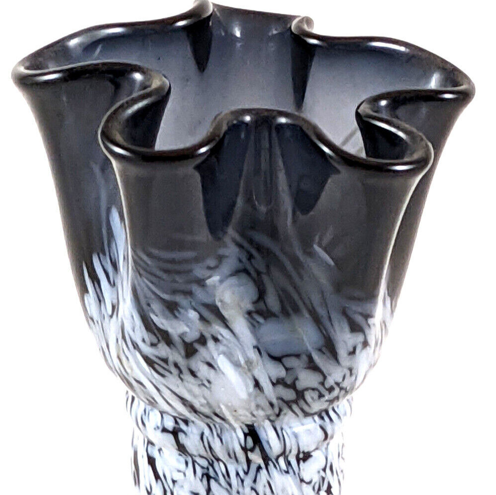 Art Deco Black and White Handmade Ruffled Top Vase