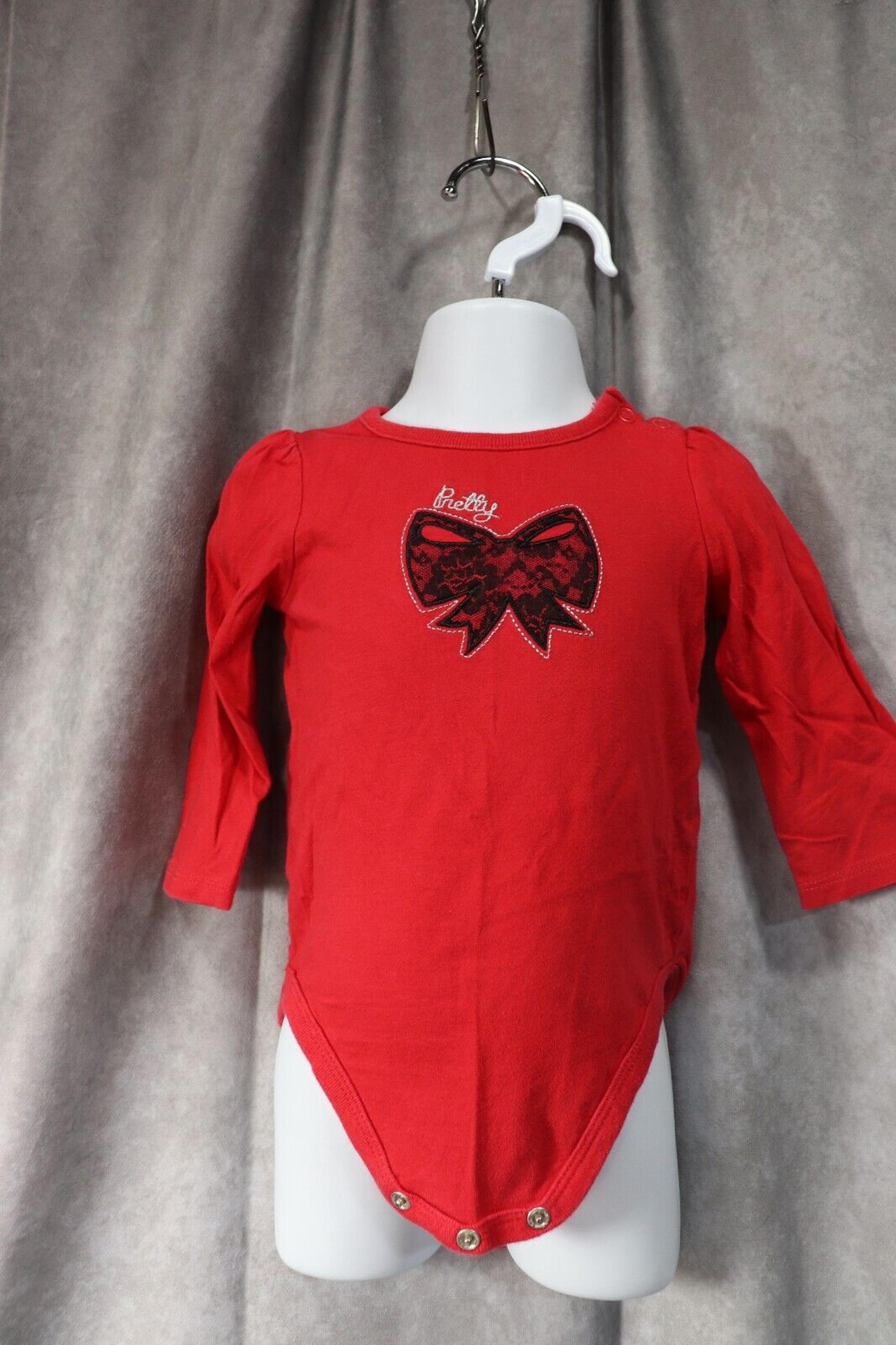 Jumping Beans Baby Girl Pretty Bow Red Long Sleeve Body Suit 12 Months