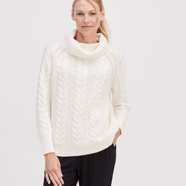 Haven Well Within Cowl Neck, Cable Knit sweater size Medium Cream