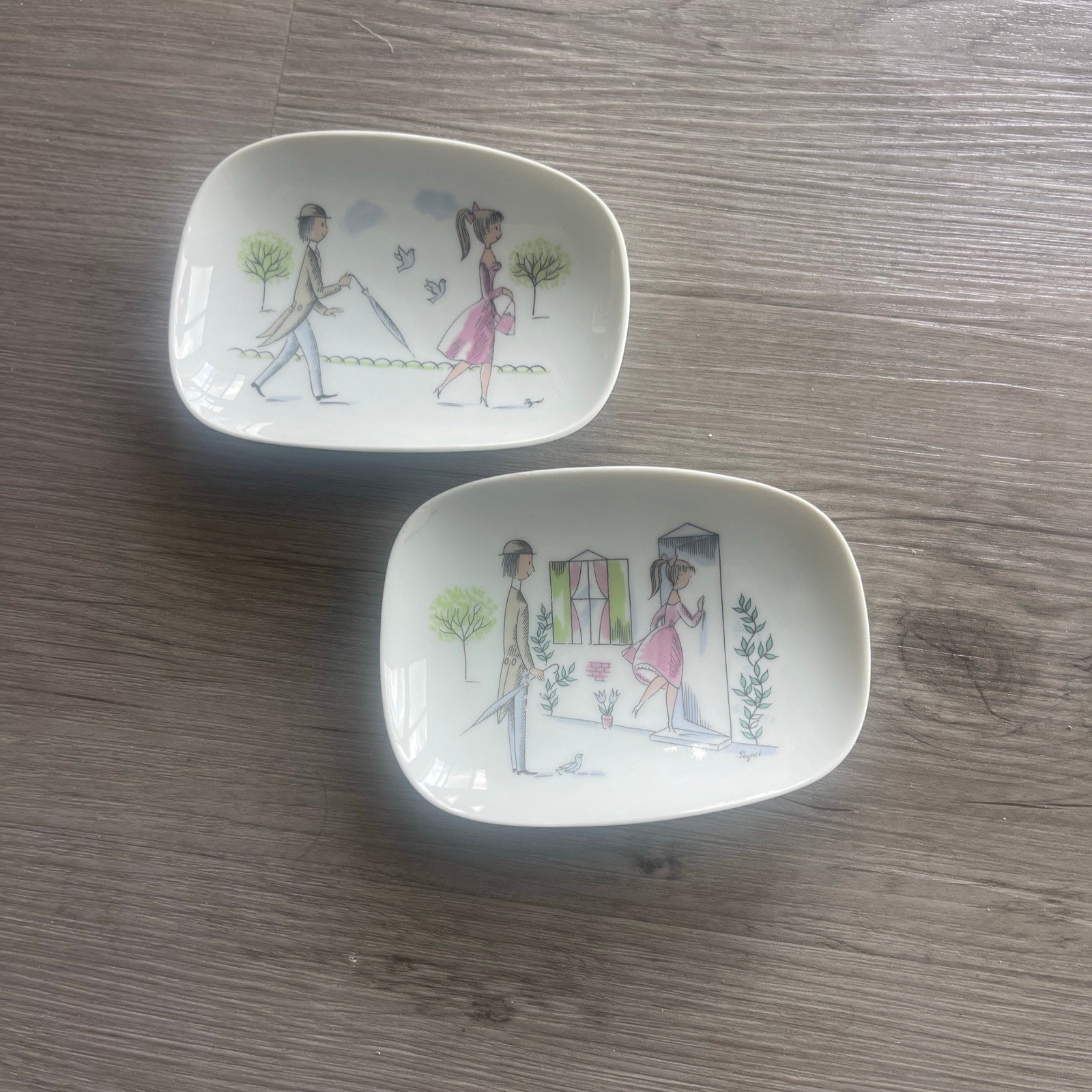 Peynet Set of 2 vintage Rosenthal Germany Lovers plates Trinket Tray Soa