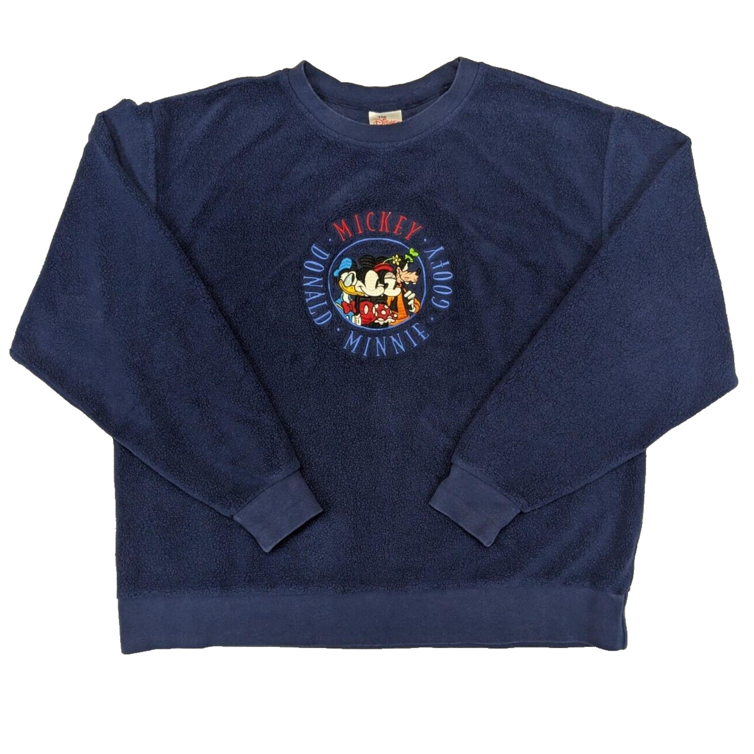 Vintage Y2K Disney Store Sweater Medium Blue Baggy Mickey Minnie Goofy Donald