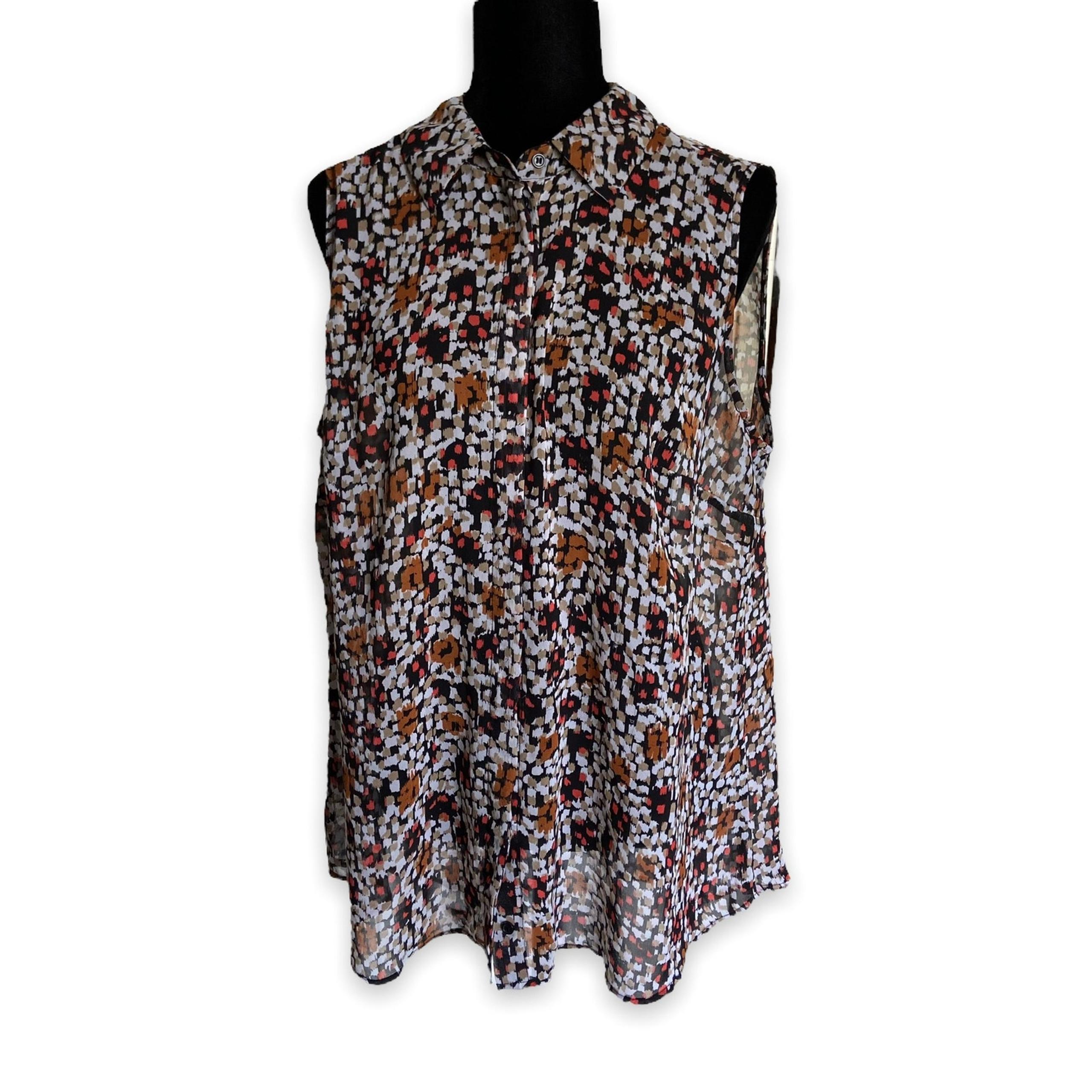 Lane Bryant Womens Tank Top Size 16 Black Rust White Orange Sleeveless Sheer