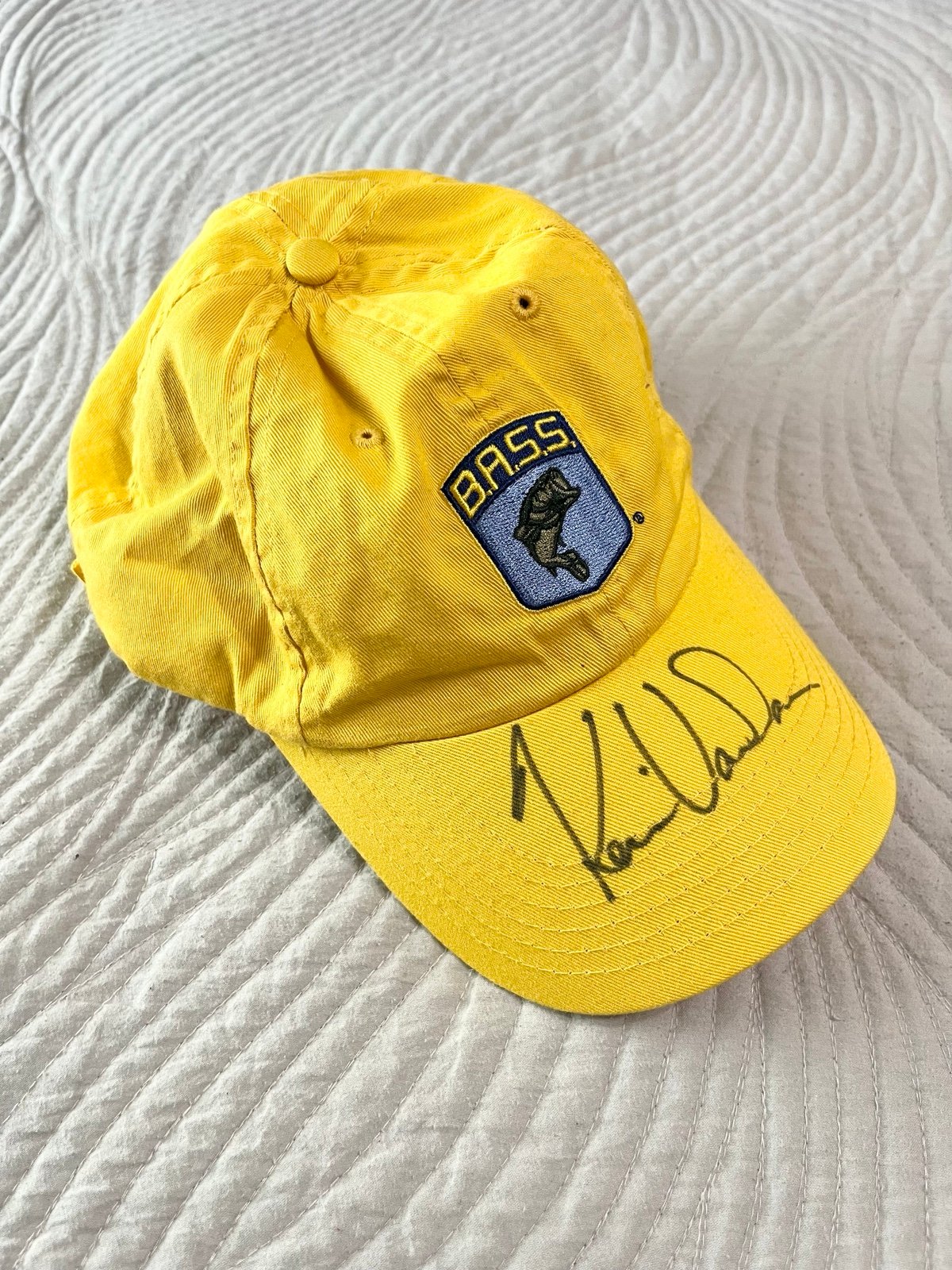 Kevin Van Dam Autographed B.A.S.S. Bassmaster Fishing Yellow Adjustable Cap Hat