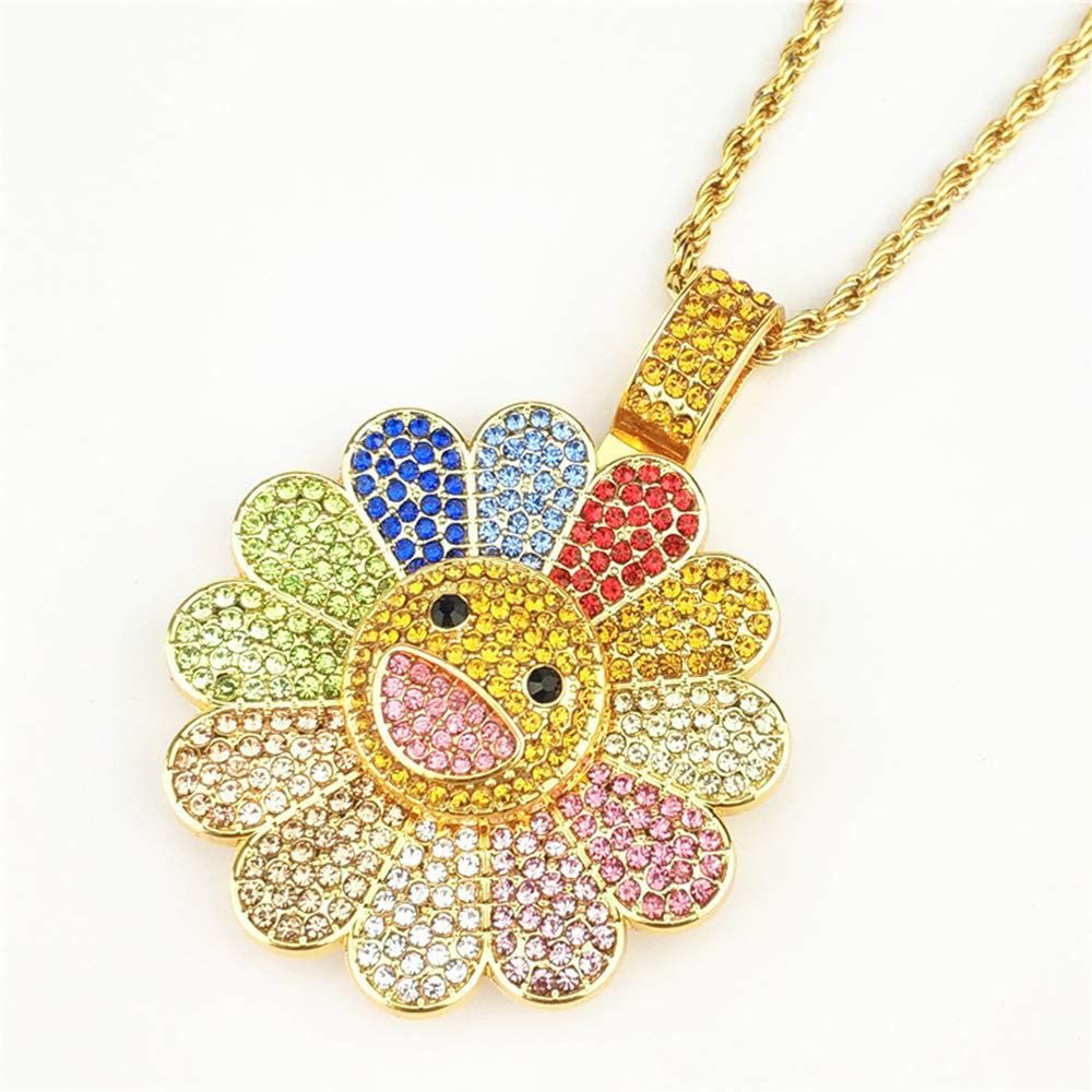 Iced Out Rainbow Crystal Sunflower Penda