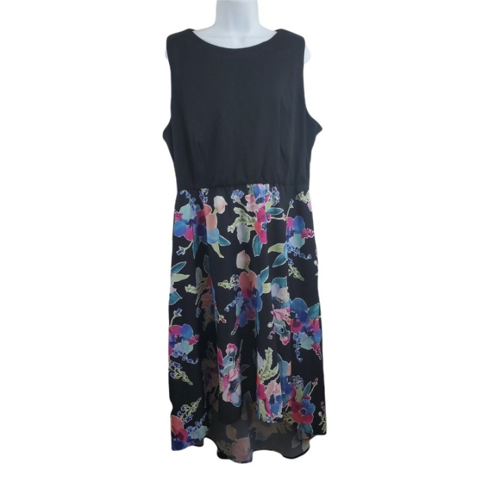 Anthropologie Hutch Women's Plus Size 2X Black Floral Sleeveless High Low Dress
