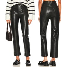 AGOLDE 90s Pinch Waist Recycled Leather Pants Detox Black Straight Leg NEW Sz 32