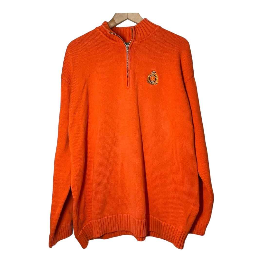 LRL Ralph Lauren Orange Crest 1/2 Zip Sweater Womens Sz XL