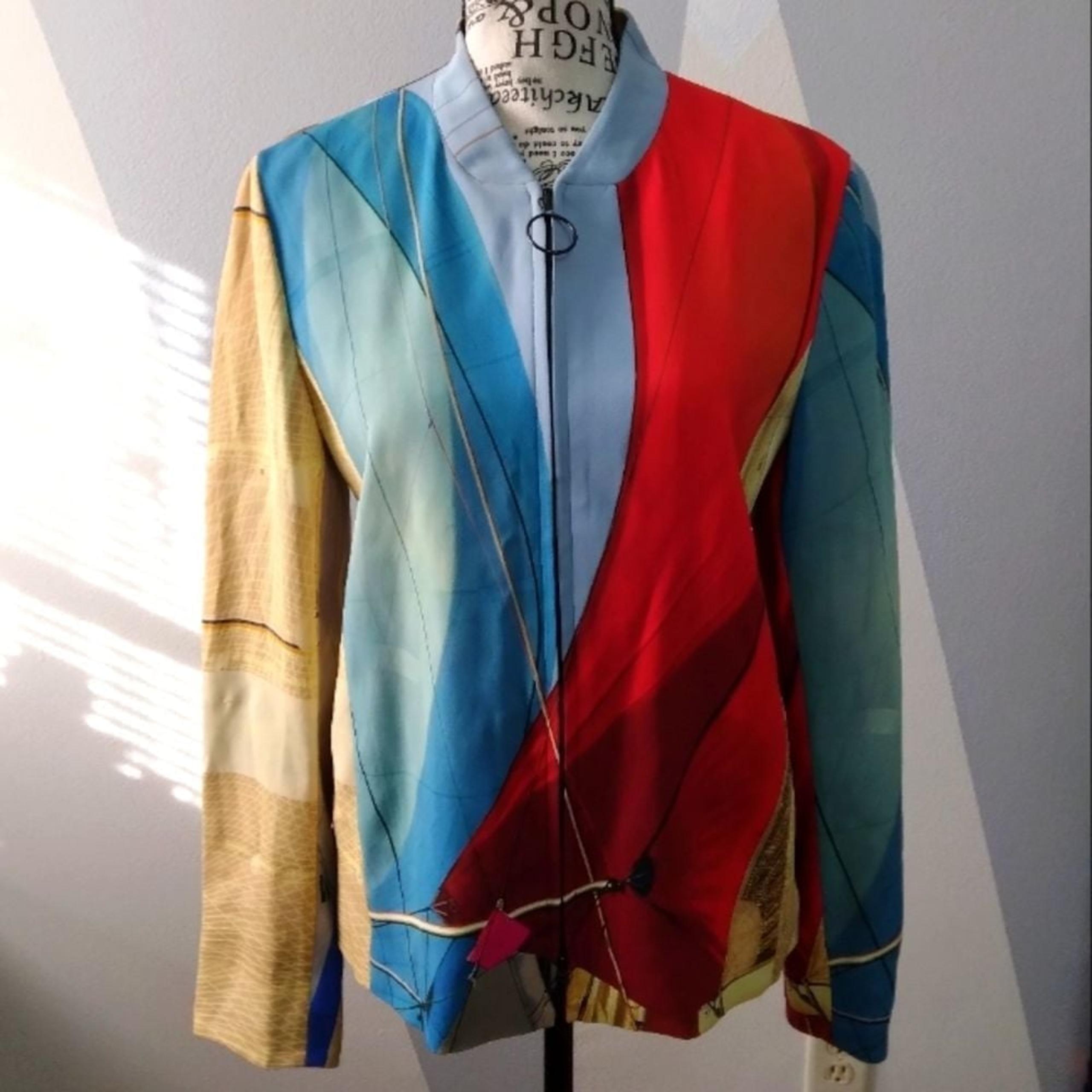 Akris Punto Multicolor Mainsail Print Crepe Bomber Jacket