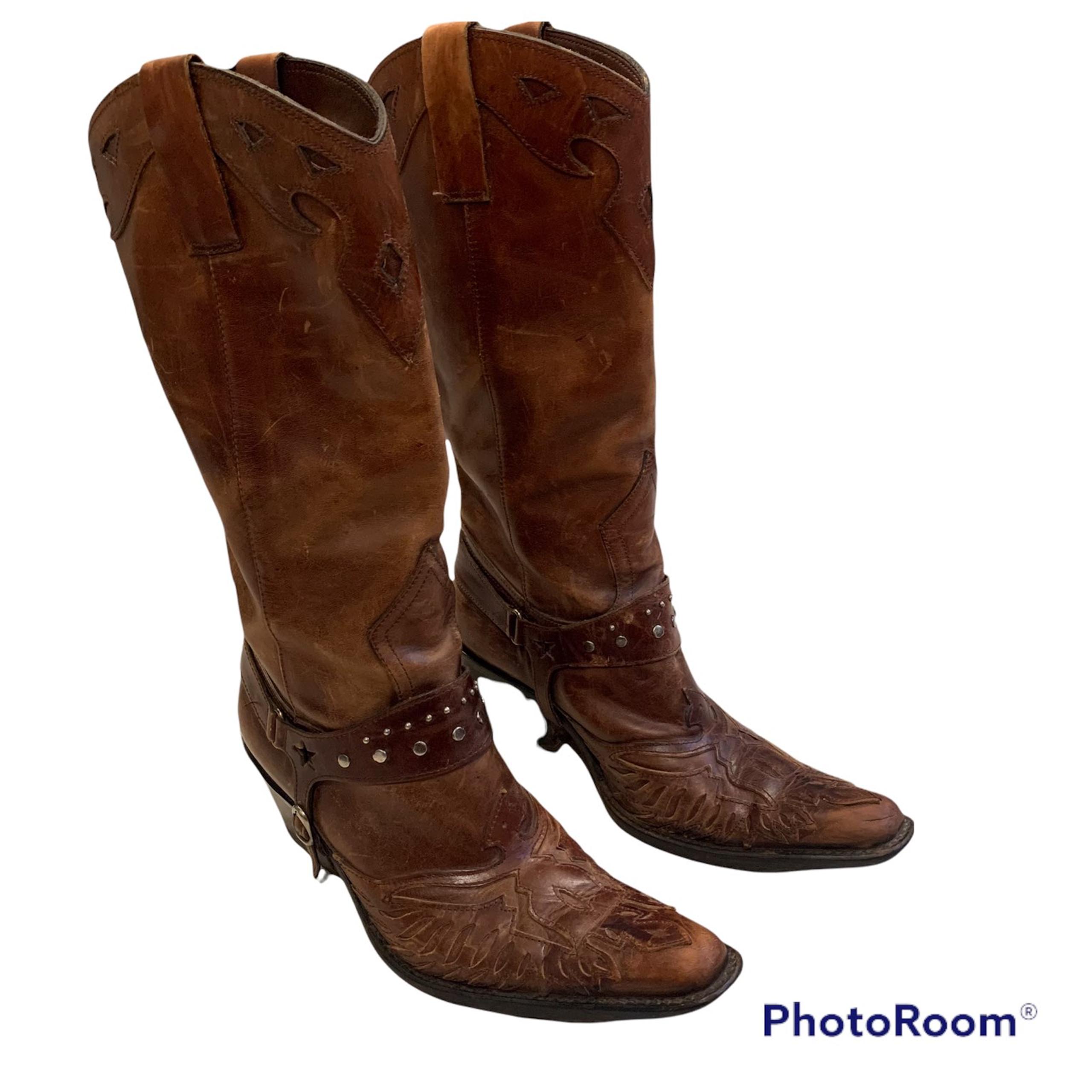 MIA Thunderbird Rockstar Western Boots Motorcycle Eagle Antiqued Distressed